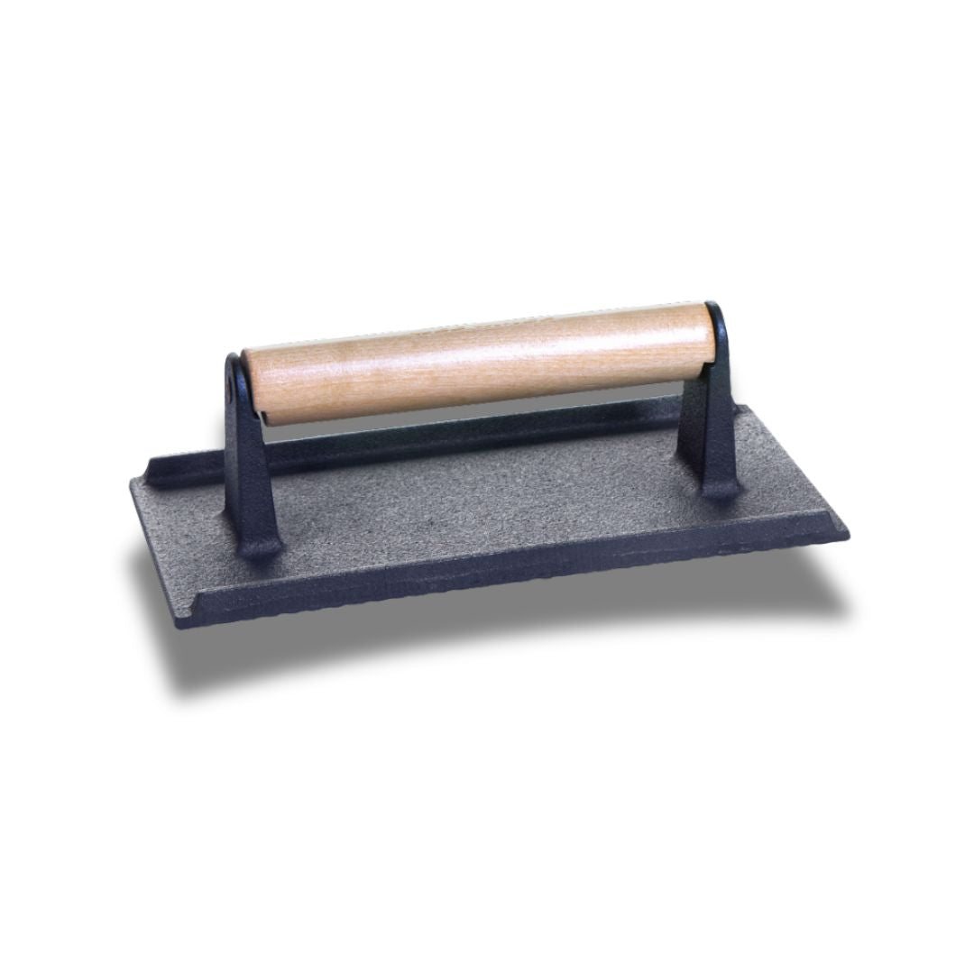 Burgerpresse aus Gusseisen mit Holzgriff – 21 cm
