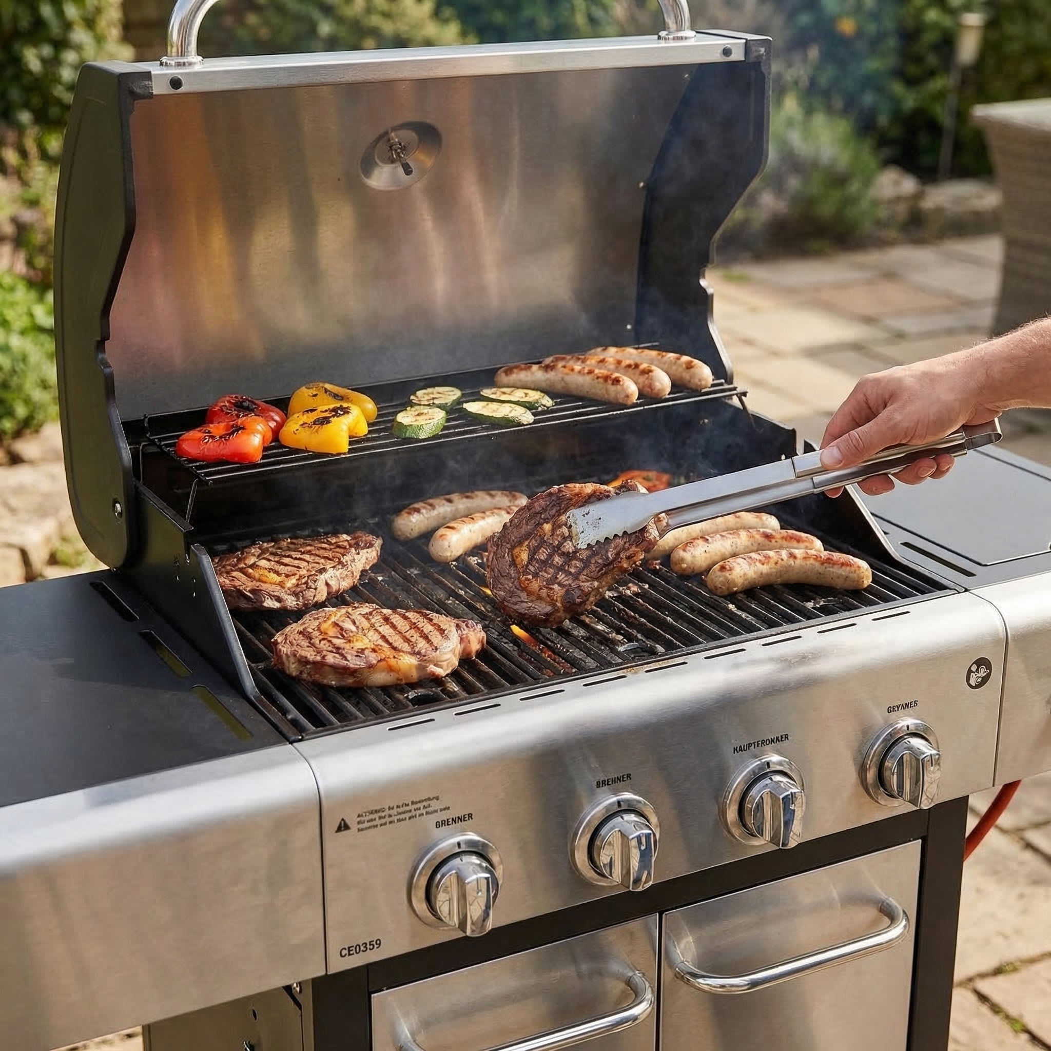 ALLGRILL FESTIVAL Gasgrill 4-Brenner Edelstahl Schwarz mit Seitenkocher