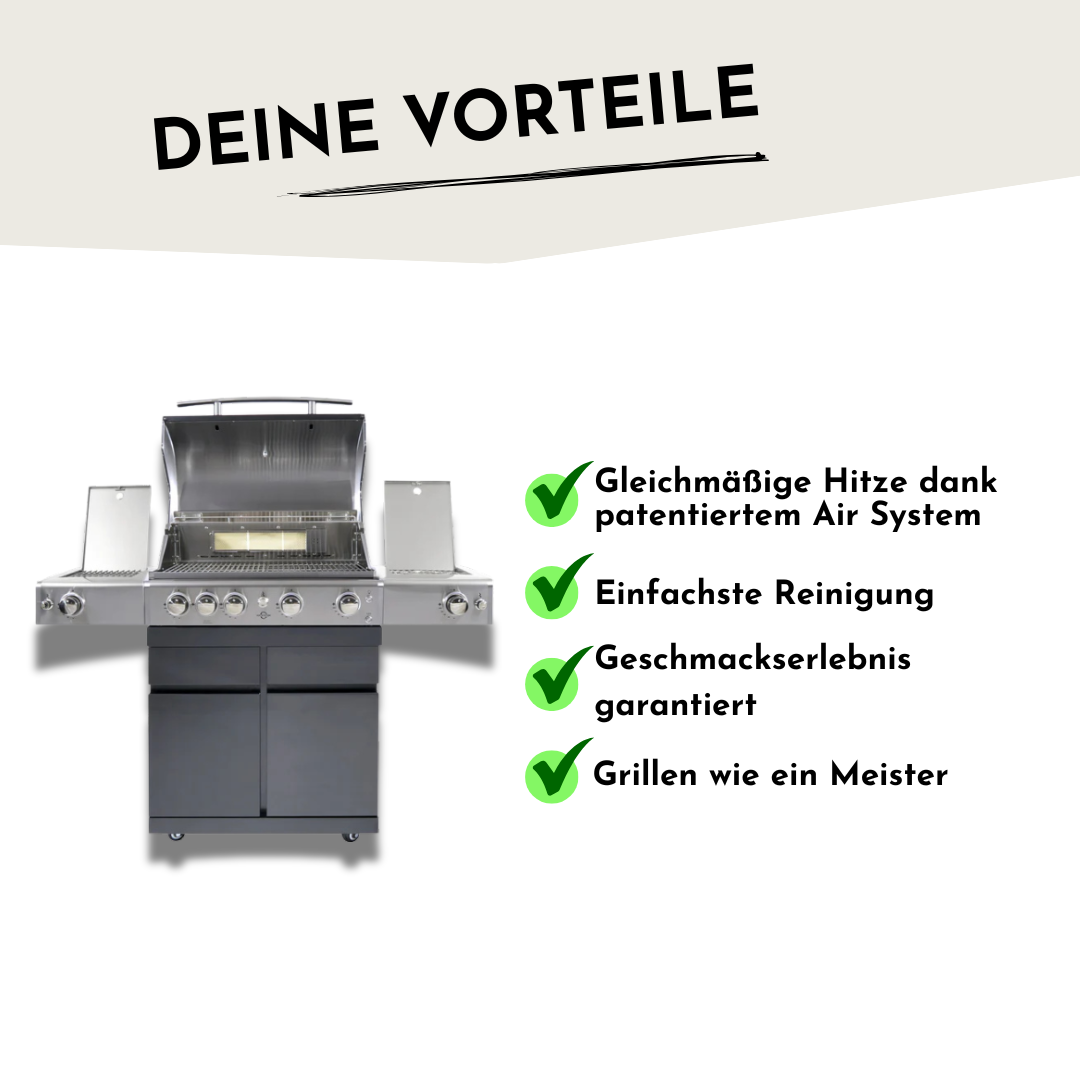 ALLGRILL CHEF L Schwarz – Gasgrill-Set mit Steakzone® & Air System