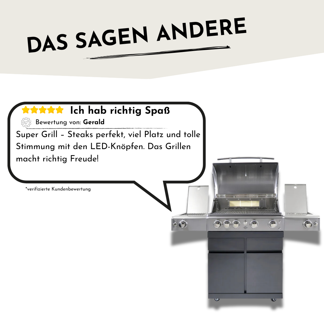 ALLGRILL CHEF L Schwarz – Gasgrill-Set mit Steakzone® & Air System