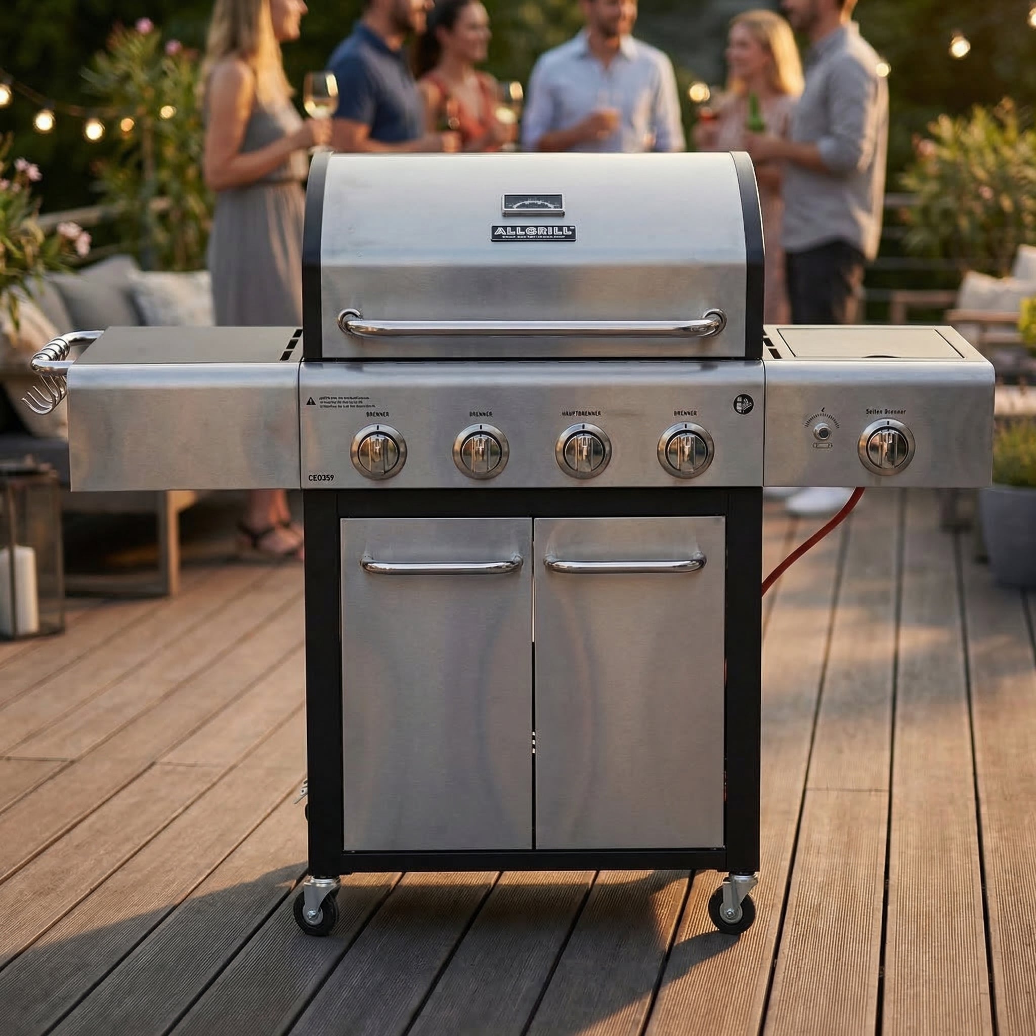 ALLGRILL FESTIVAL Gasgrill 4-Brenner Edelstahl Schwarz mit Seitenkocher